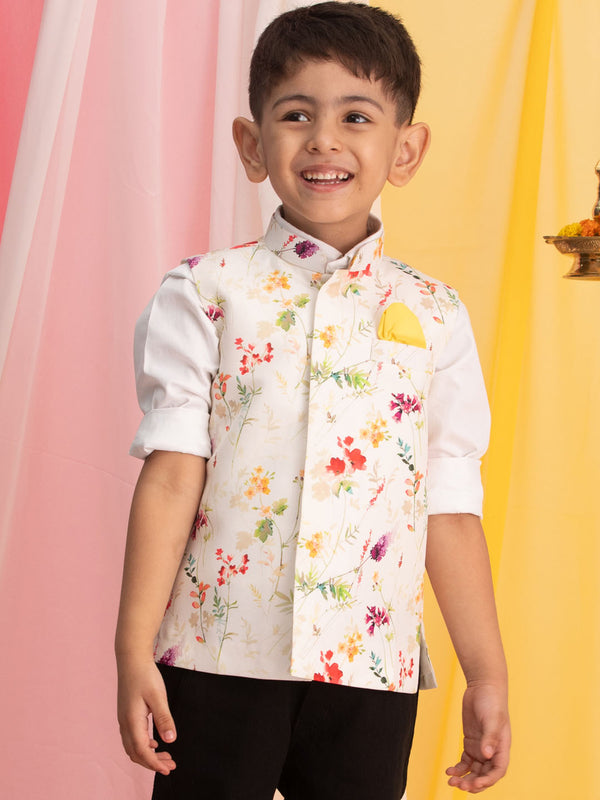 Boy's Multicolor Base Cotton Printed Nehru Jacket