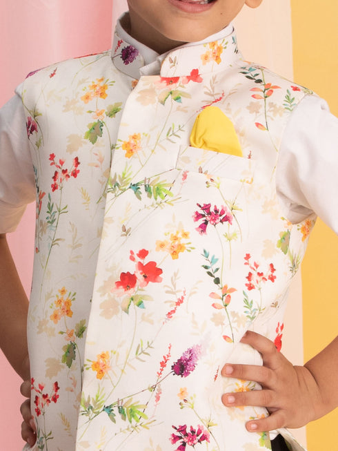 Boy's Multicolor Base Cotton Printed Nehru Jacket