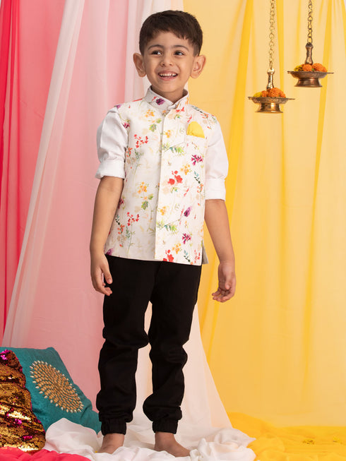 Boy's Multicolor Base Cotton Printed Nehru Jacket