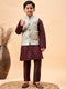 Boy's Beige Nehru Jacket With Wine Kurta And Pyjama Set