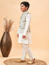 Boy's Beige Woven Jacket With Cream Kurta And Pyjama Set