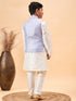 Boy's Lavender Woven Jacket With Cream Kurta And Pyjama Set
