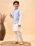 Boy's Lavender Woven Jacket With Cream Kurta And Pyjama Set