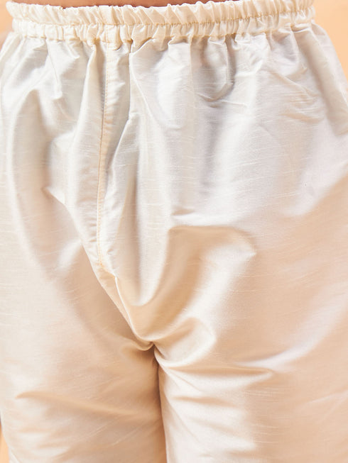 Boy's Maroon Nehru Jacket With Cream Kurta And Pyjama Set