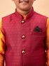 Boy's Maroon Woven Nehru Jacket With Orange Kurta And Pyjama Set