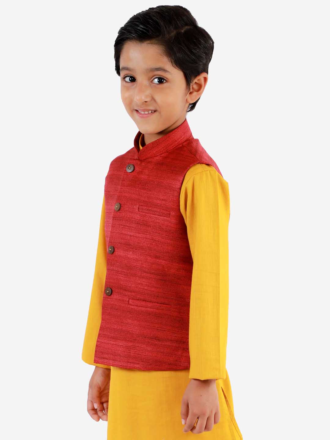 Boy's Maroon Matka Silk Blend Nehru Jacket