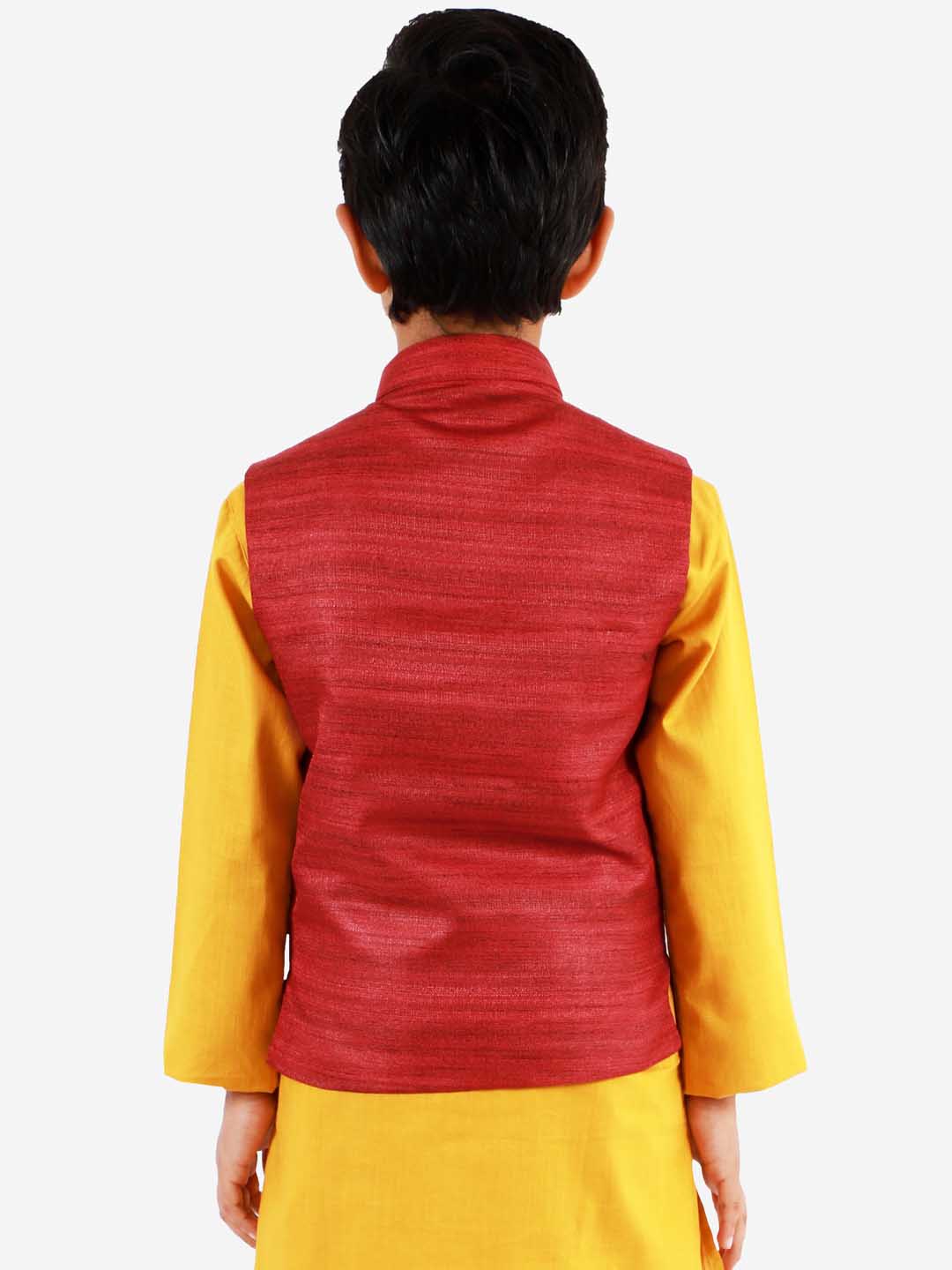 Boy's Maroon Matka Silk Blend Nehru Jacket