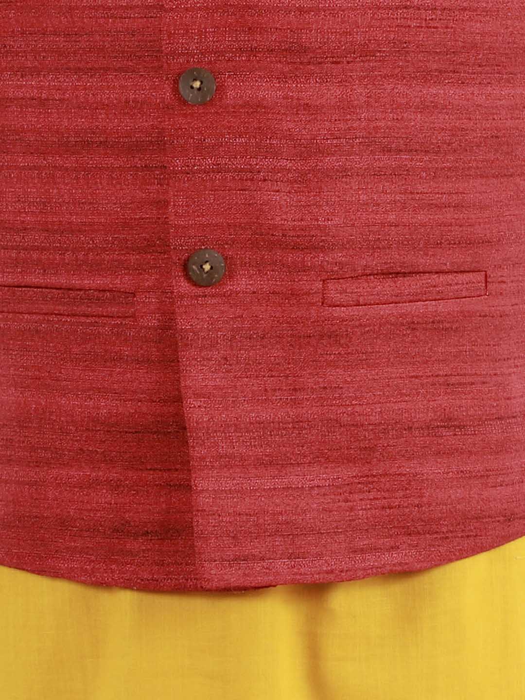 Boy's Maroon Matka Silk Blend Nehru Jacket
