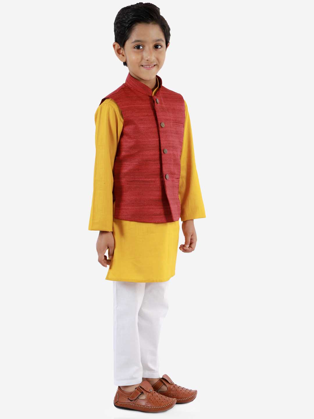 Boy's Maroon Matka Silk Blend Nehru Jacket
