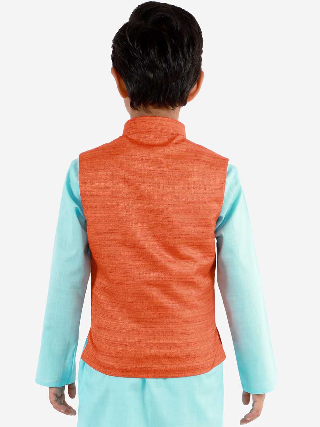 Boy's Orange Matka Silk Blend Nehru Jacket