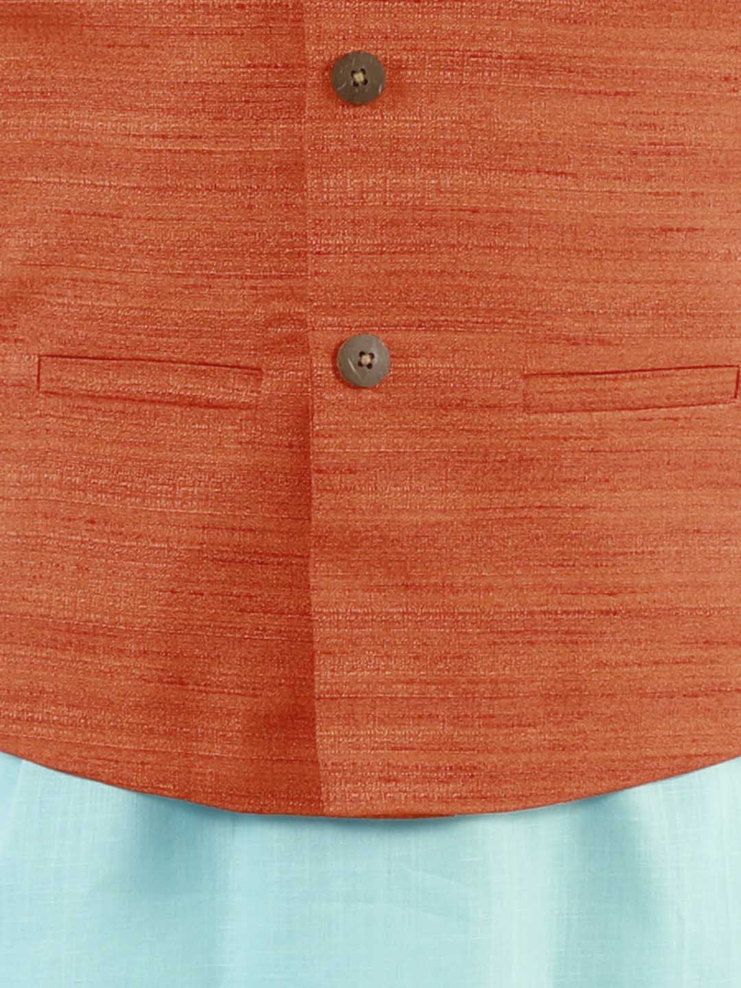 Boy's Orange Matka Silk Blend Nehru Jacket