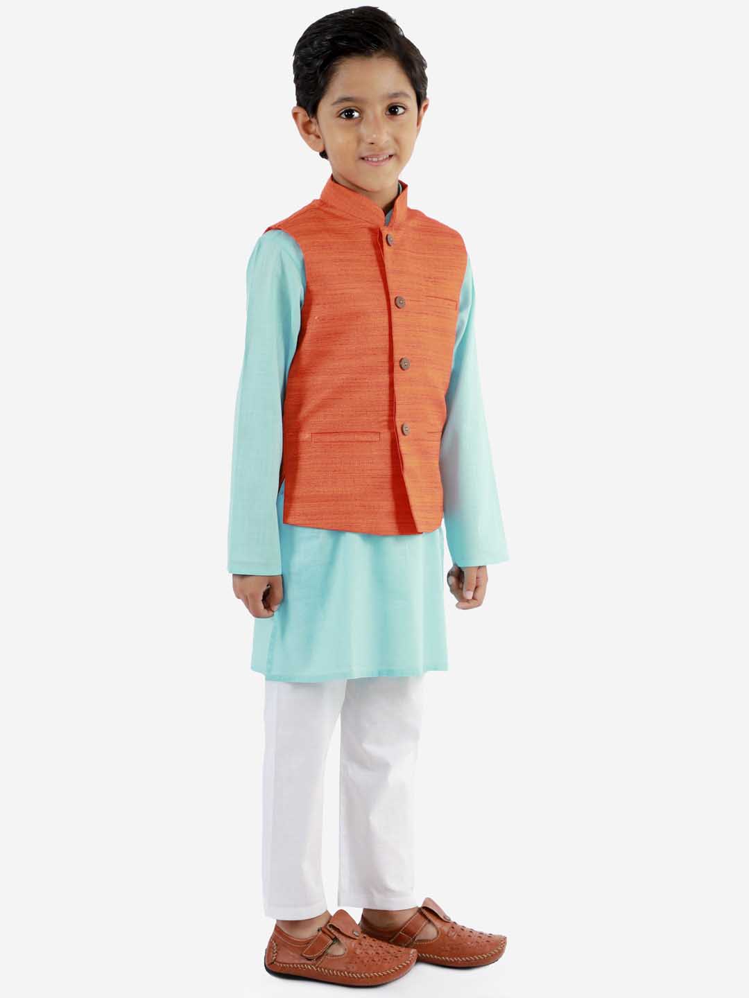 Boy's Orange Matka Silk Blend Nehru Jacket