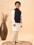 Boy's Black Mirror Work Jacket And Solid Kurta Pyjama Set