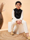 Boy's Black Mirror Work Jacket And Solid Kurta Pyjama Set