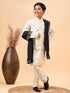 Boy's Cream Mirror Work Jacket And Solid Kurta Pyjama Set With Black Ethnic Dupatta