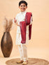Boy's Cream Mirror Work Jacket And Solid Kurta Pyjama Set With Maroon Ethnic Dupatta