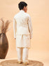 Boy's Cream Mirror Work Jacket And Pleated Kurta Pyjama Set
