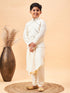 Boy's Cream Mirror Work Jacket And Pleated Kurta Pyjama Set