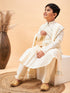 Boy's Cream Mirror Work Jacket And Pleated Kurta Pyjama Set With Ethnic Dupatta