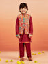 Boy's' Maroon Jacket,Kurta And Pyjama Set.