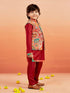Boy's' Maroon Jacket,Kurta And Pyjama Set.