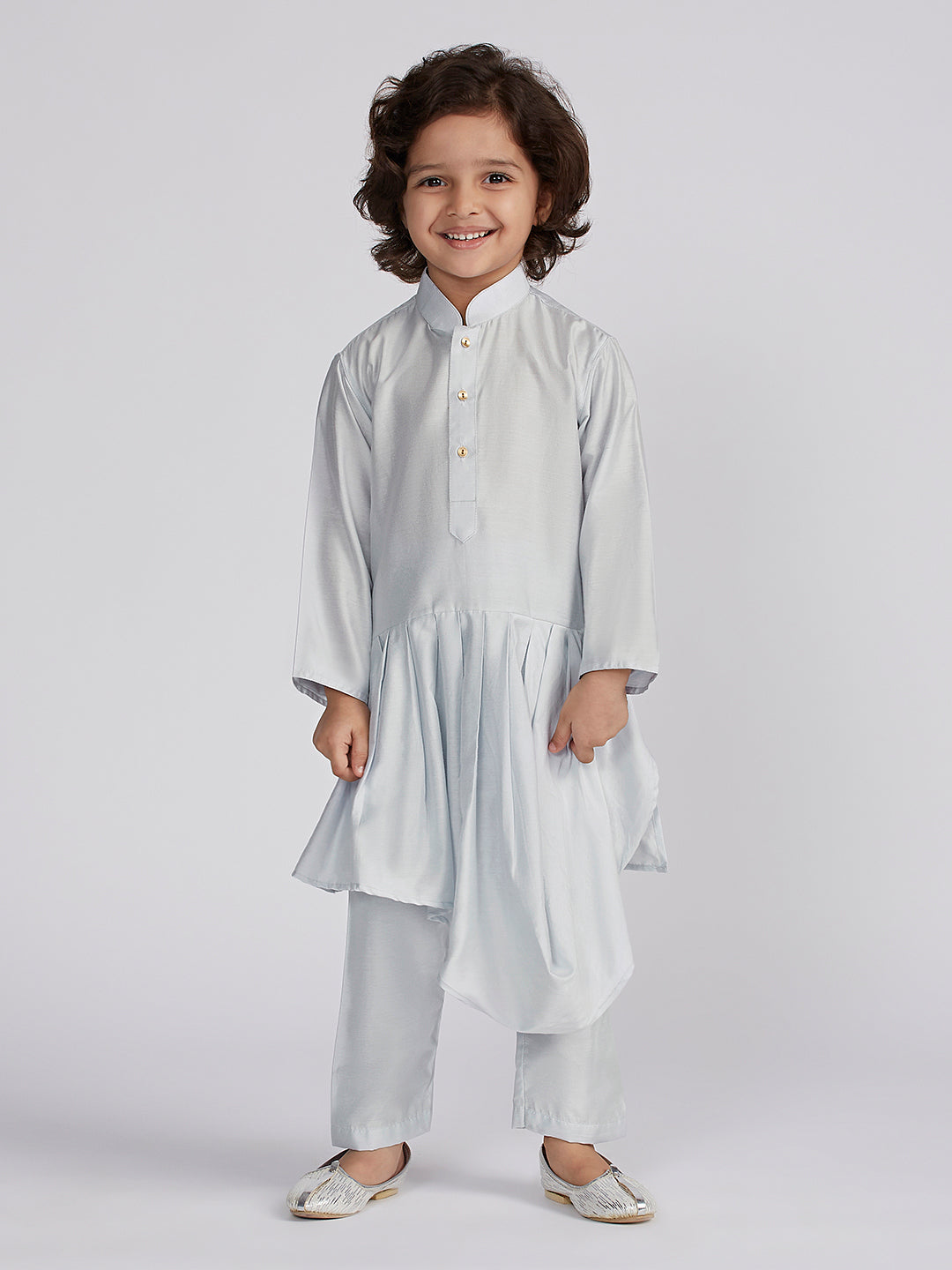 Boy's' Aqua Jacket,Kurta And Pyjama Set.