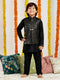 Boy's' Black Jacket,Kurta And Pyjama Set.