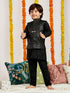 Boy's' Black Jacket,Kurta And Pyjama Set.