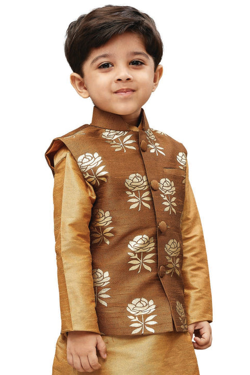 Boys' Brown Silk Blend Nehru Jackets
