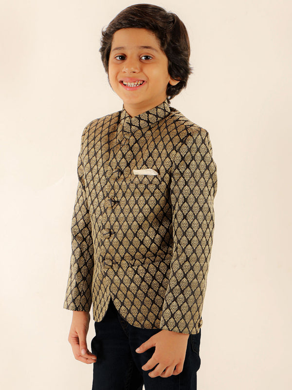 Boy's Black Woven Silk Blend Jodhpuri