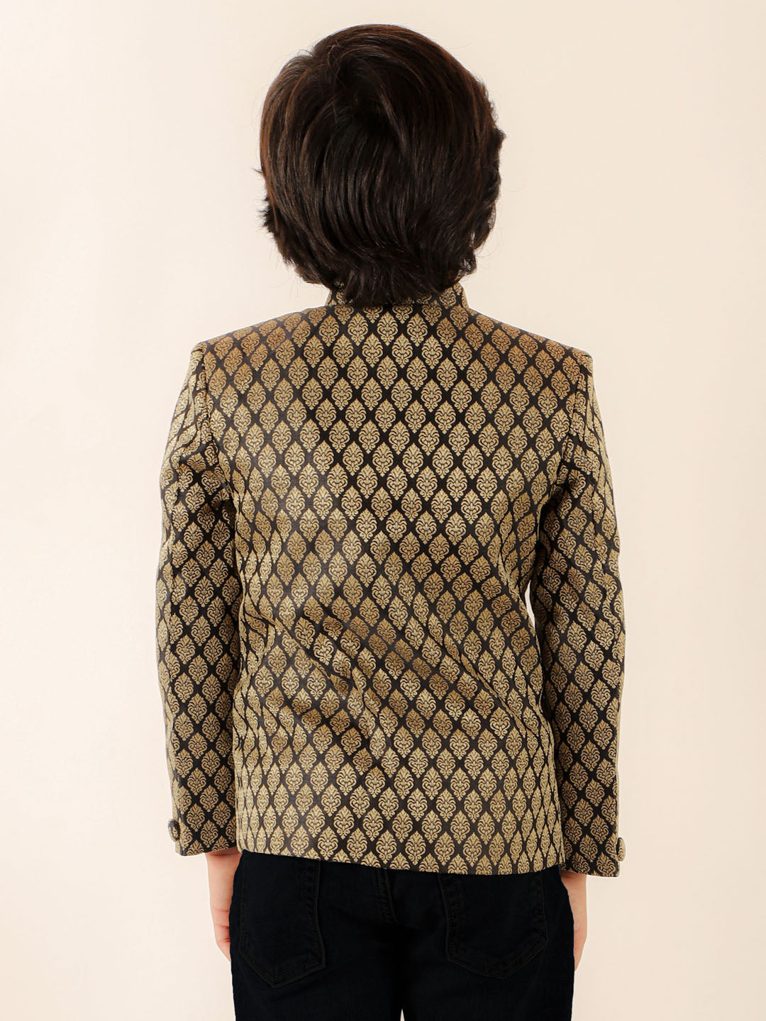 Boy's Black Woven Silk Blend Jodhpuri