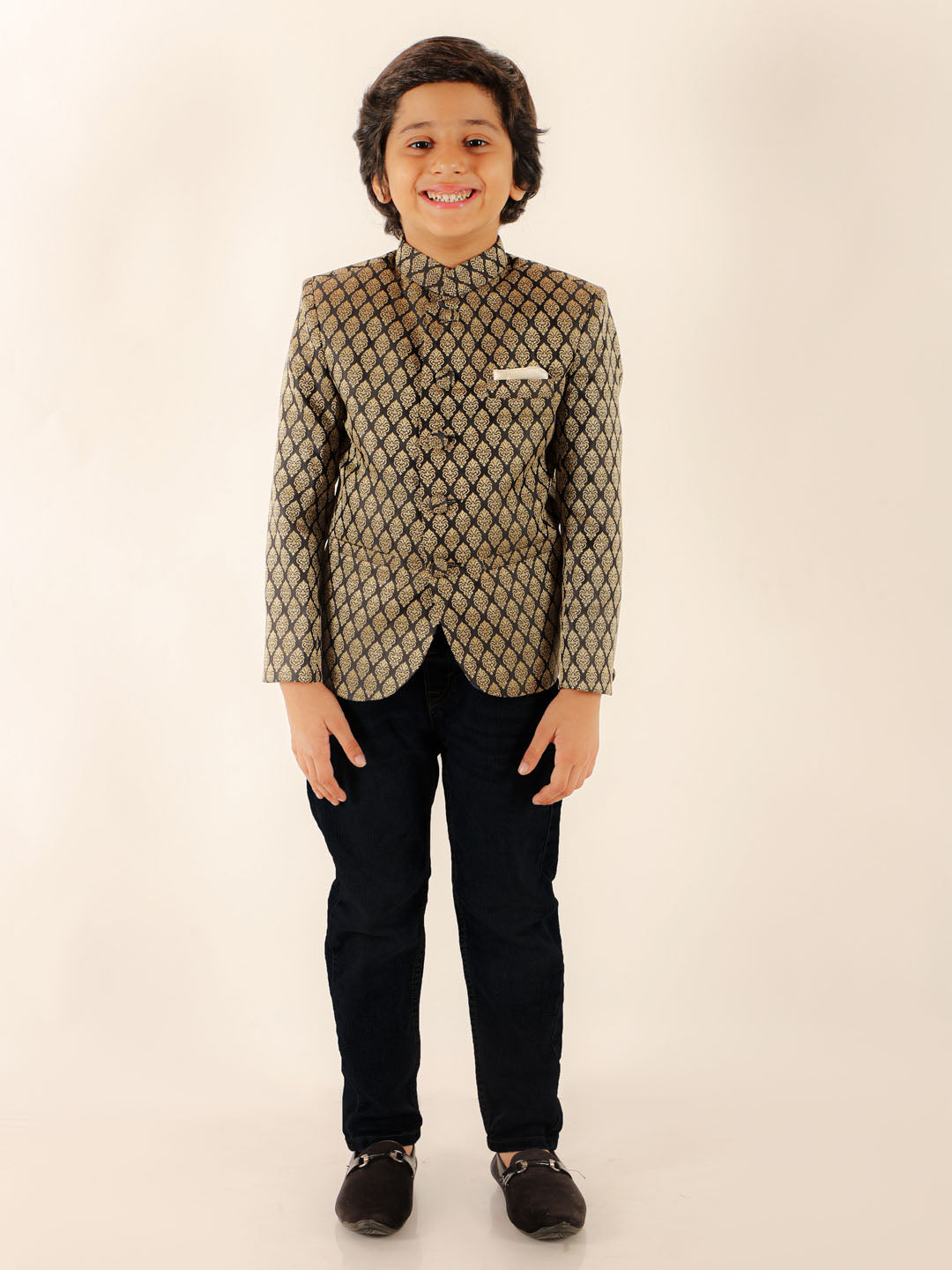 Boy's Black Woven Silk Blend Jodhpuri