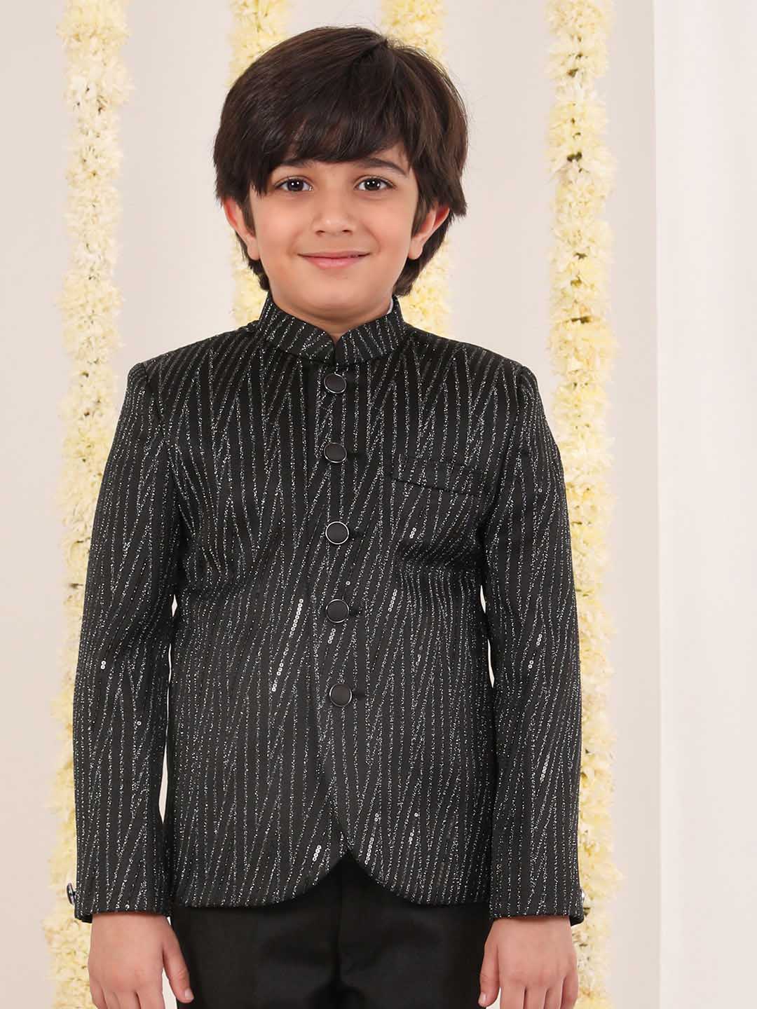 Boy's Black Sequined Jodhpuri