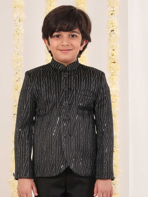 Boy's Black Sequined Jodhpuri