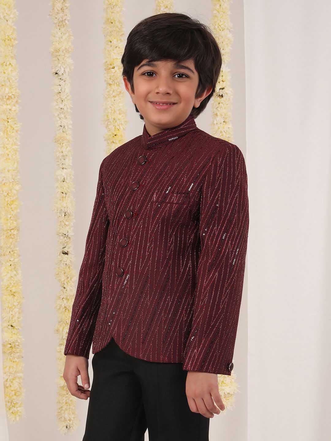 Boy's Maroon Sequined Jodhpuri