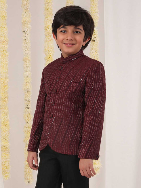 Boy's Maroon Sequined Jodhpuri