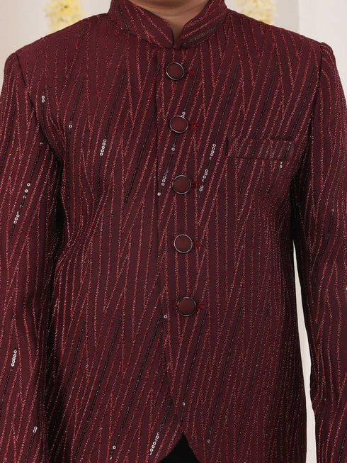Boy's Maroon Sequined Jodhpuri