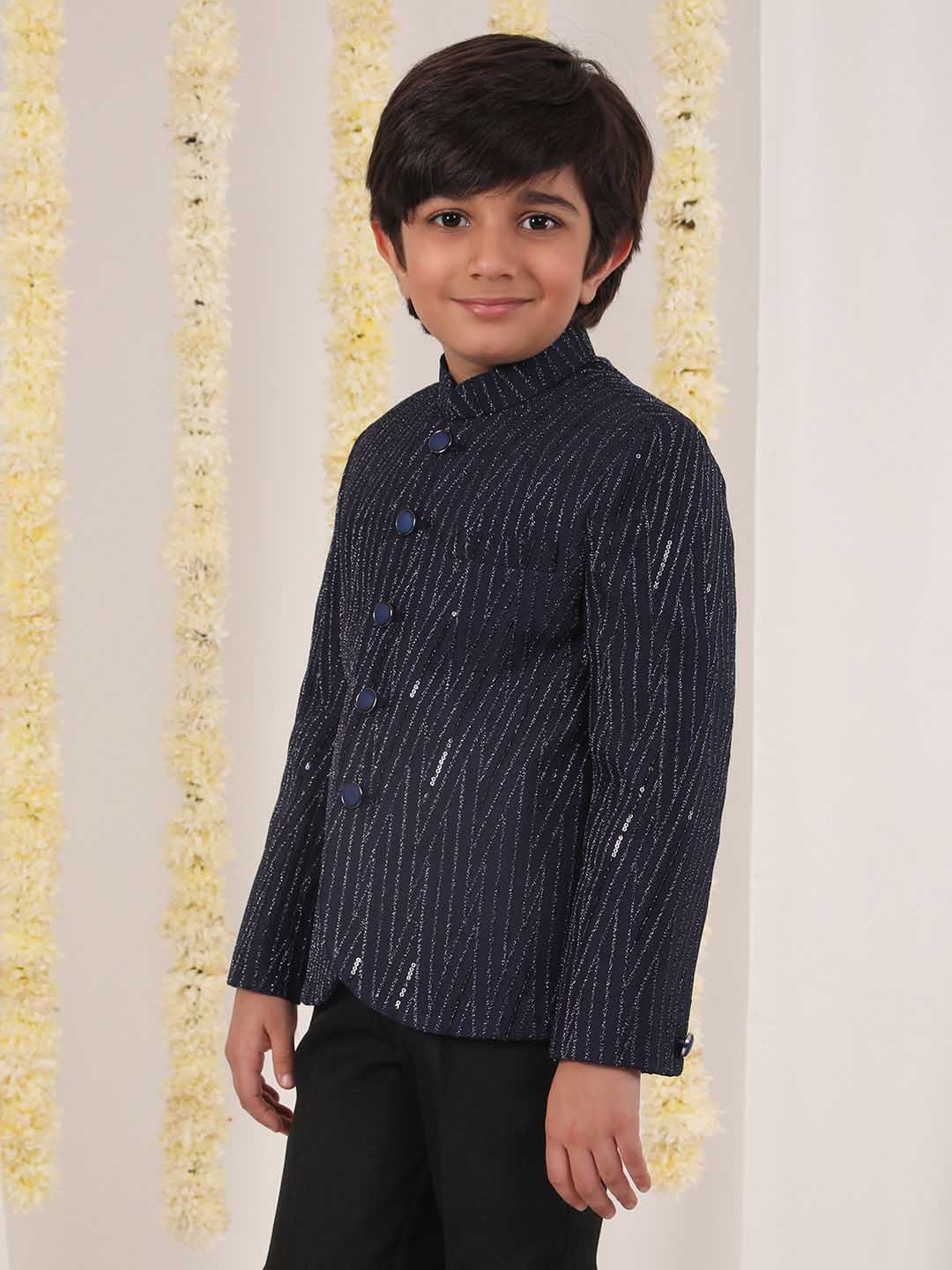 Boy's Blue Sequined Jodhpuri