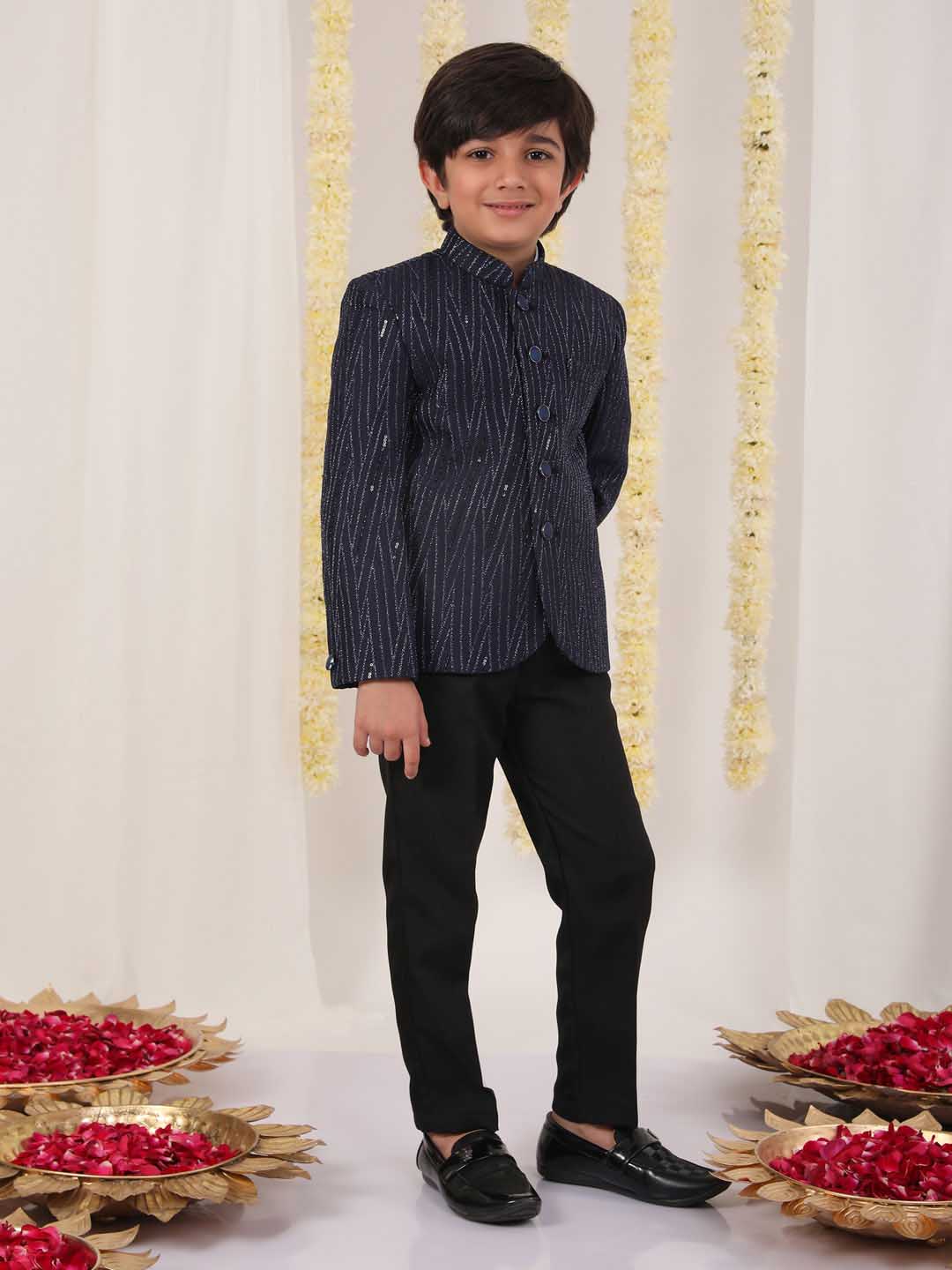 Boy's Blue Sequined Jodhpuri
