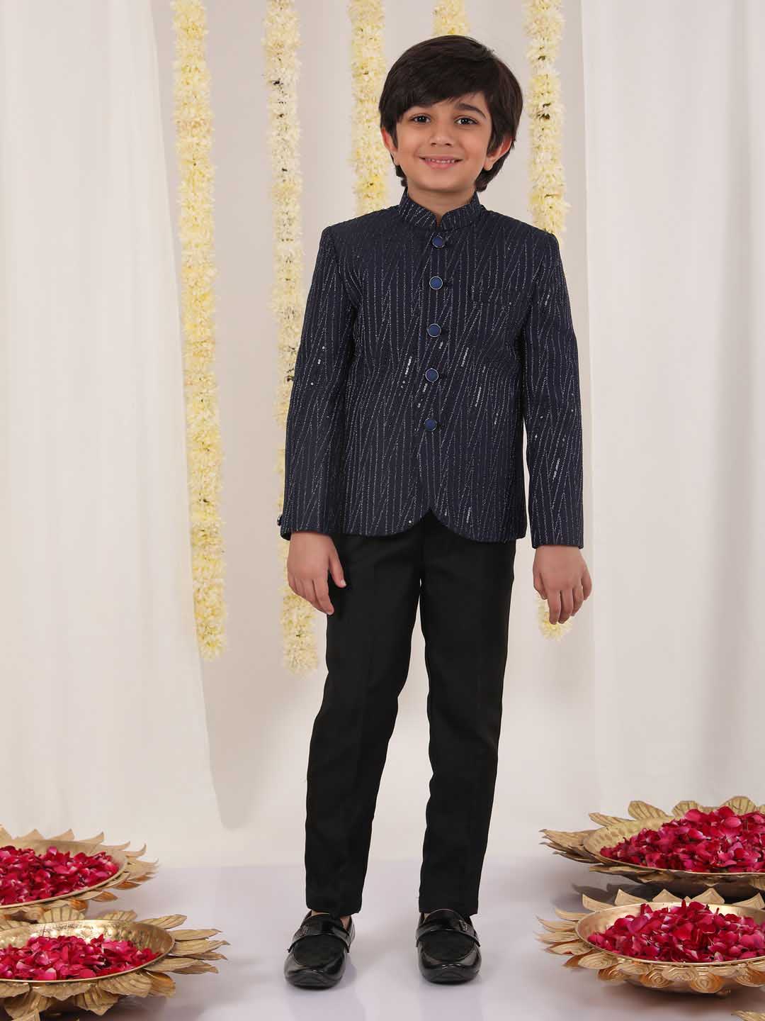 Boy's Blue Sequined Jodhpuri