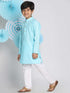 Boys Aqua And White Kurta Pyjama Set