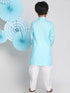 Boys Aqua And White Kurta Pyjama Set