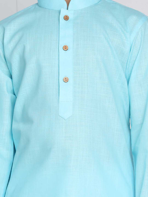Boys Aqua And White Kurta Pyjama Set
