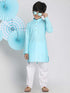 Boys Aqua And White Kurta Pyjama Set