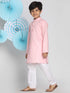 Boys Pink And White Kurta Pyjama Set