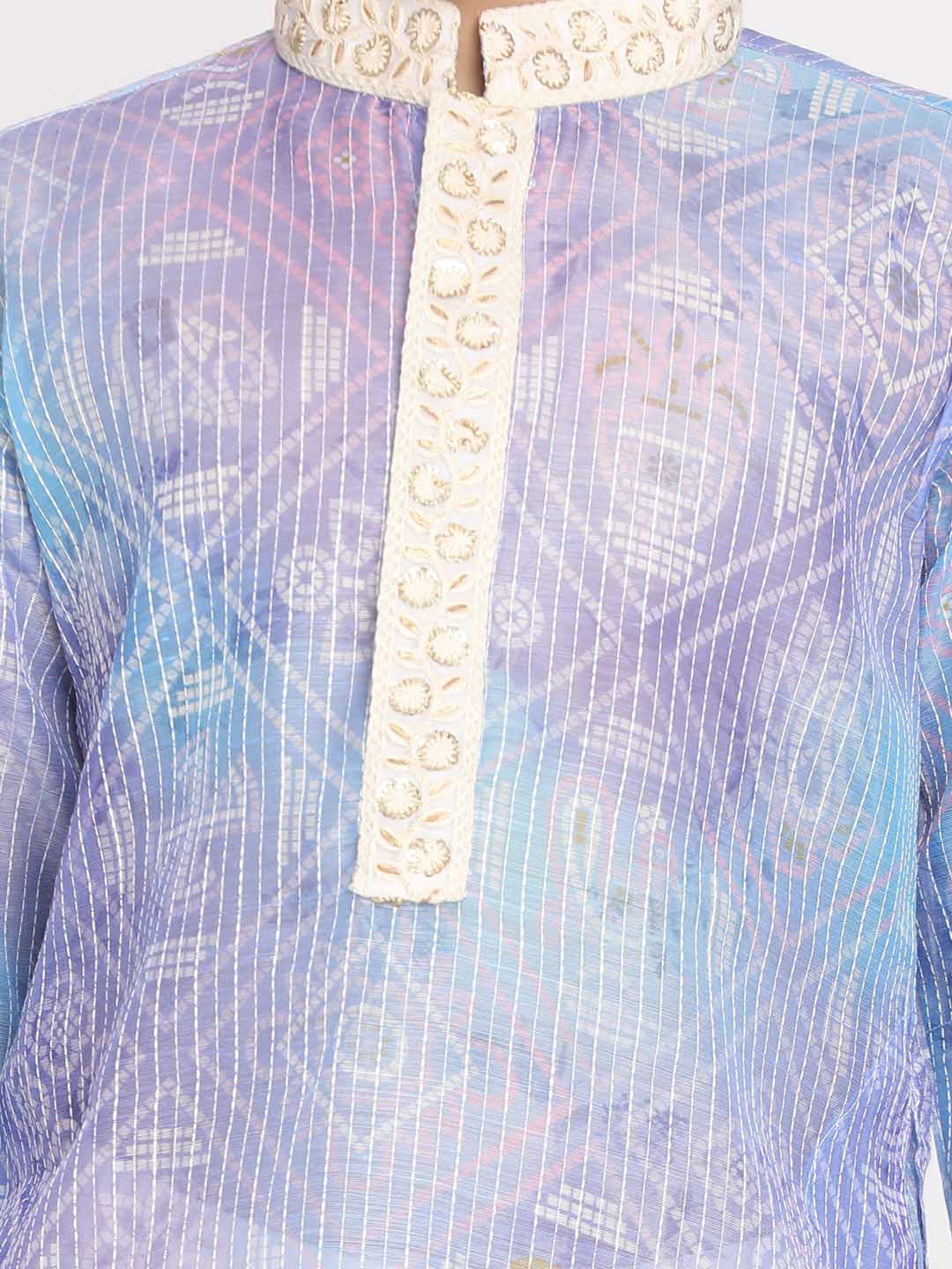 Boy's' Blue And Cream Kurta Pyjama Set