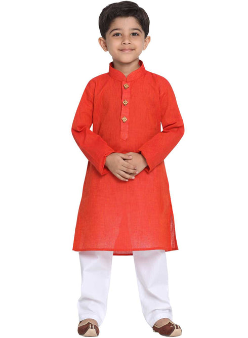 VASTRAMAY Boy's Red Cotton Kurta and Pyjama Set