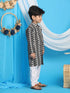 Boy's Black Chikankari Thread Work Kurta And White Pyjama Set