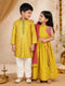 Girls Yellow Cotton Digital Animal Print Resham Embroidery Lehenga Choli with Net Dupatta Set