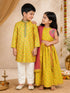 Girls Yellow Cotton Digital Animal Print Resham Embroidery Lehenga Choli with Net Dupatta Set